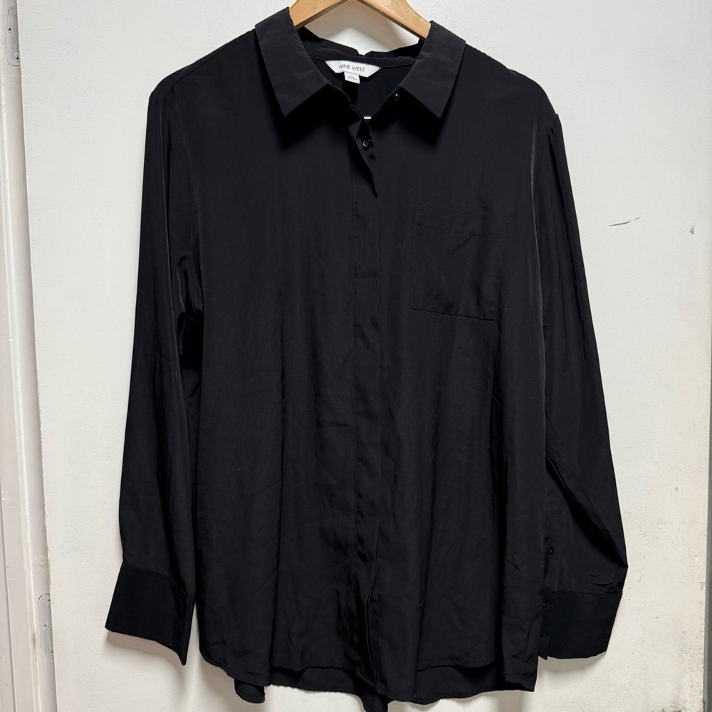 Nine West Black Casual Button Down Shirt Size XL